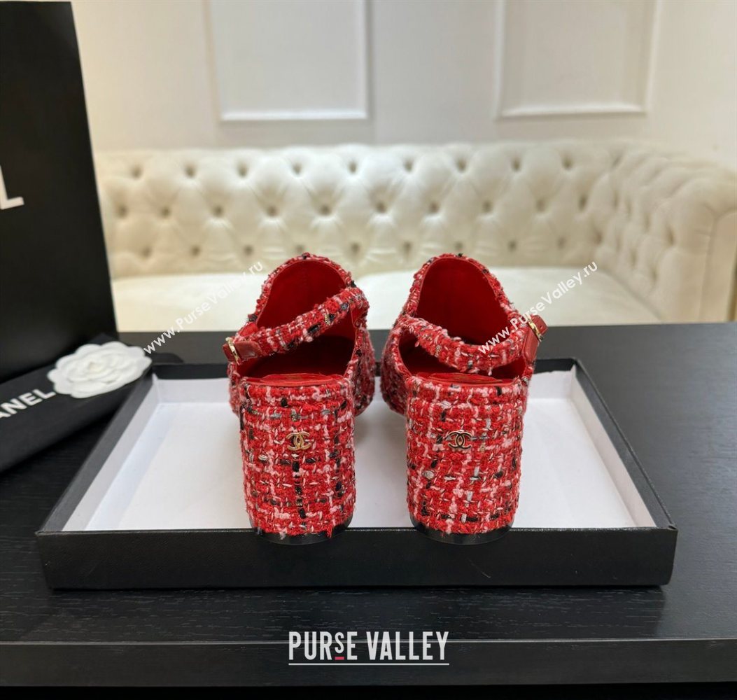 Chanel Cotton Tweed Grosgrain Slingbacks Pump 6.5cm Red2 2025 G46865 (MD-251103046)