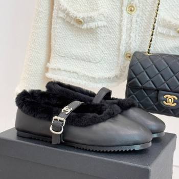 Chanel Calfskin Leather and Wool Mary Janes Ballet Flats Black 2025 CH110304 (MD-251103076)