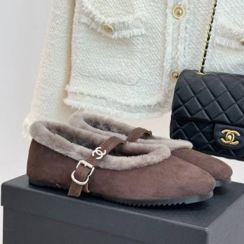 Chanel Suede and Wool Mary Janes Ballet Flats Brown 2025 CH110304 (MD-251103074)