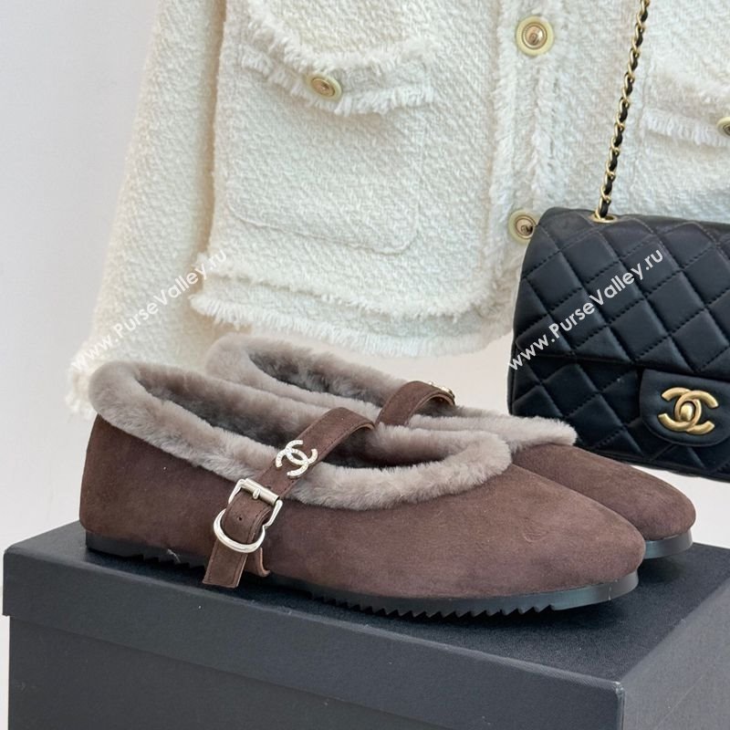 Chanel Suede and Wool Mary Janes Ballet Flats Brown 2025 CH110304 (MD-251103074)
