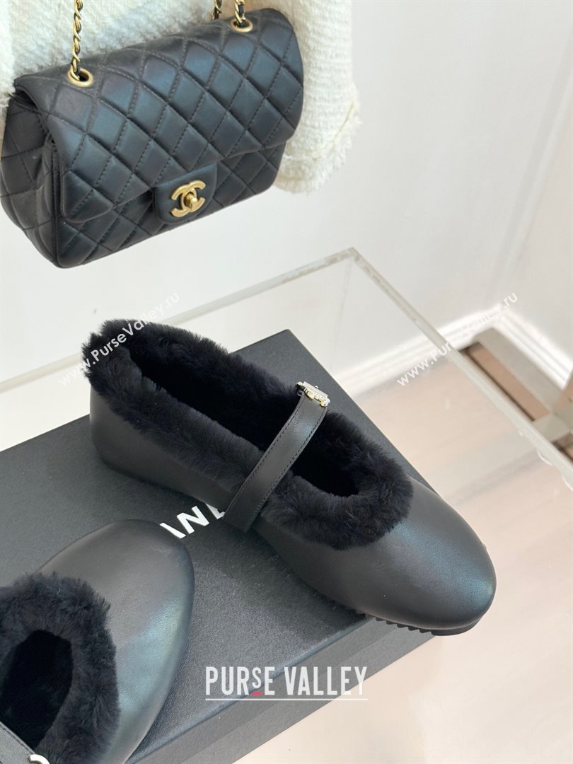 Chanel Calfskin Leather and Wool Mary Janes Ballet Flats Black 2025 CH110304 (MD-251103076)