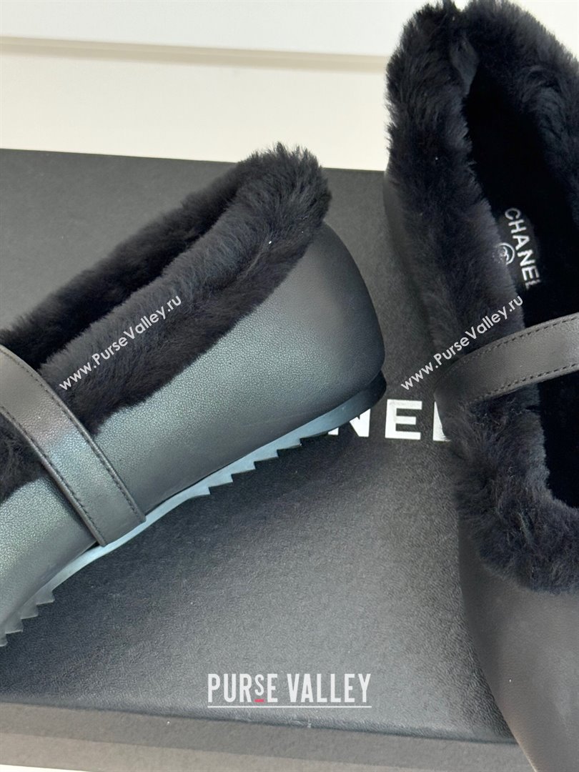 Chanel Calfskin Leather and Wool Mary Janes Ballet Flats Black 2025 CH110304 (MD-251103076)