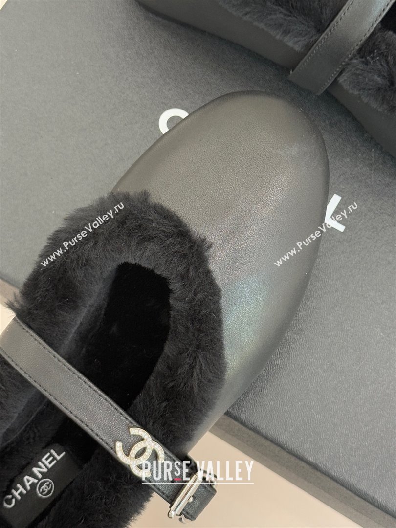 Chanel Calfskin Leather and Wool Mary Janes Ballet Flats Black 2025 CH110304 (MD-251103076)