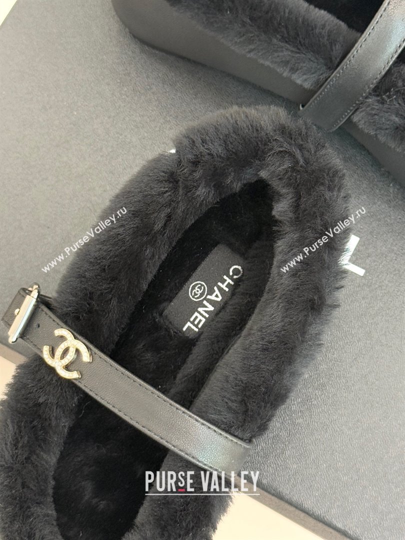 Chanel Calfskin Leather and Wool Mary Janes Ballet Flats Black 2025 CH110304 (MD-251103076)