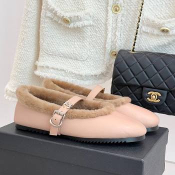 Chanel Calfskin Leather and Wool Mary Janes Ballet Flats Light Pink 2025 CH110304 (MD-251103077)