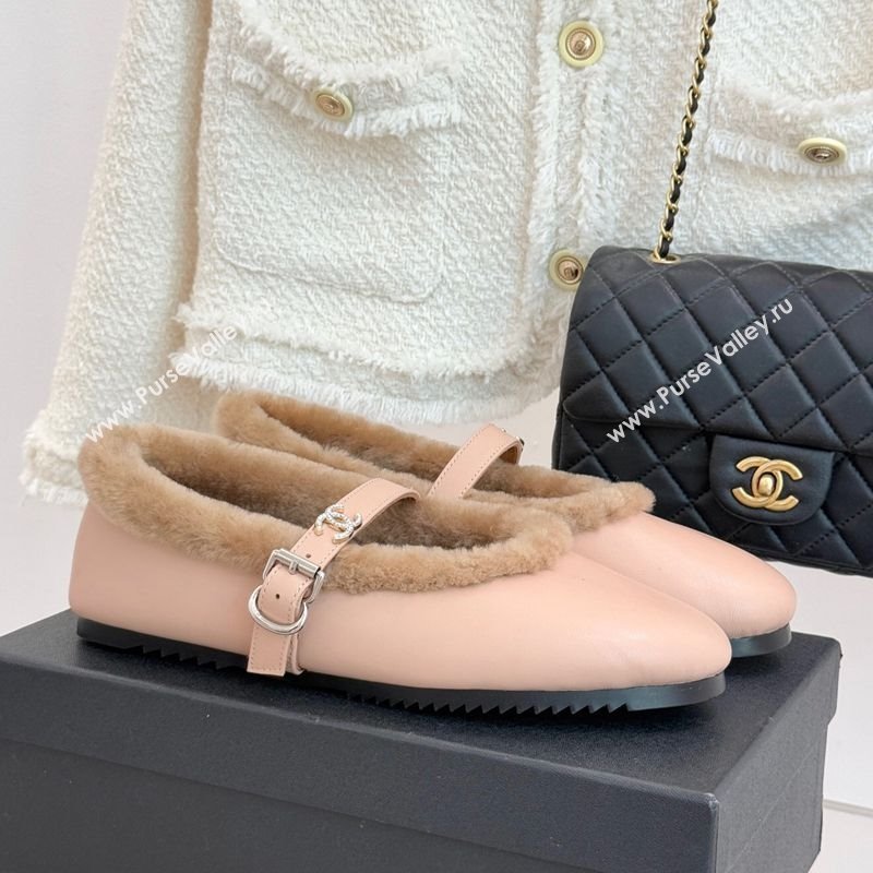 Chanel Calfskin Leather and Wool Mary Janes Ballet Flats Light Pink 2025 CH110304 (MD-251103077)
