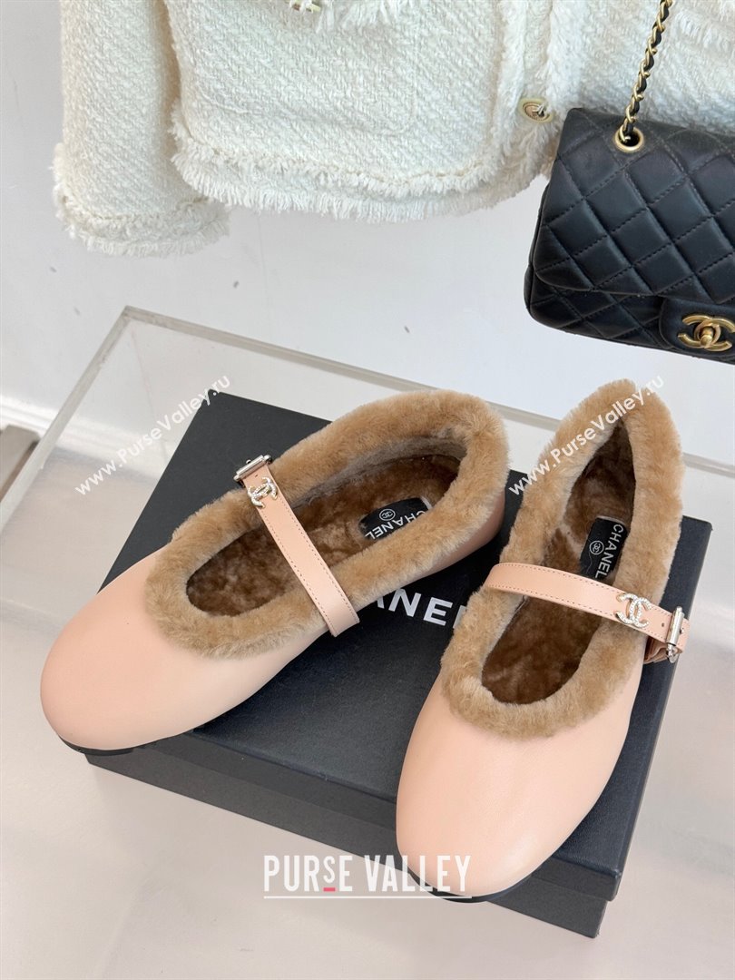 Chanel Calfskin Leather and Wool Mary Janes Ballet Flats Light Pink 2025 CH110304 (MD-251103077)