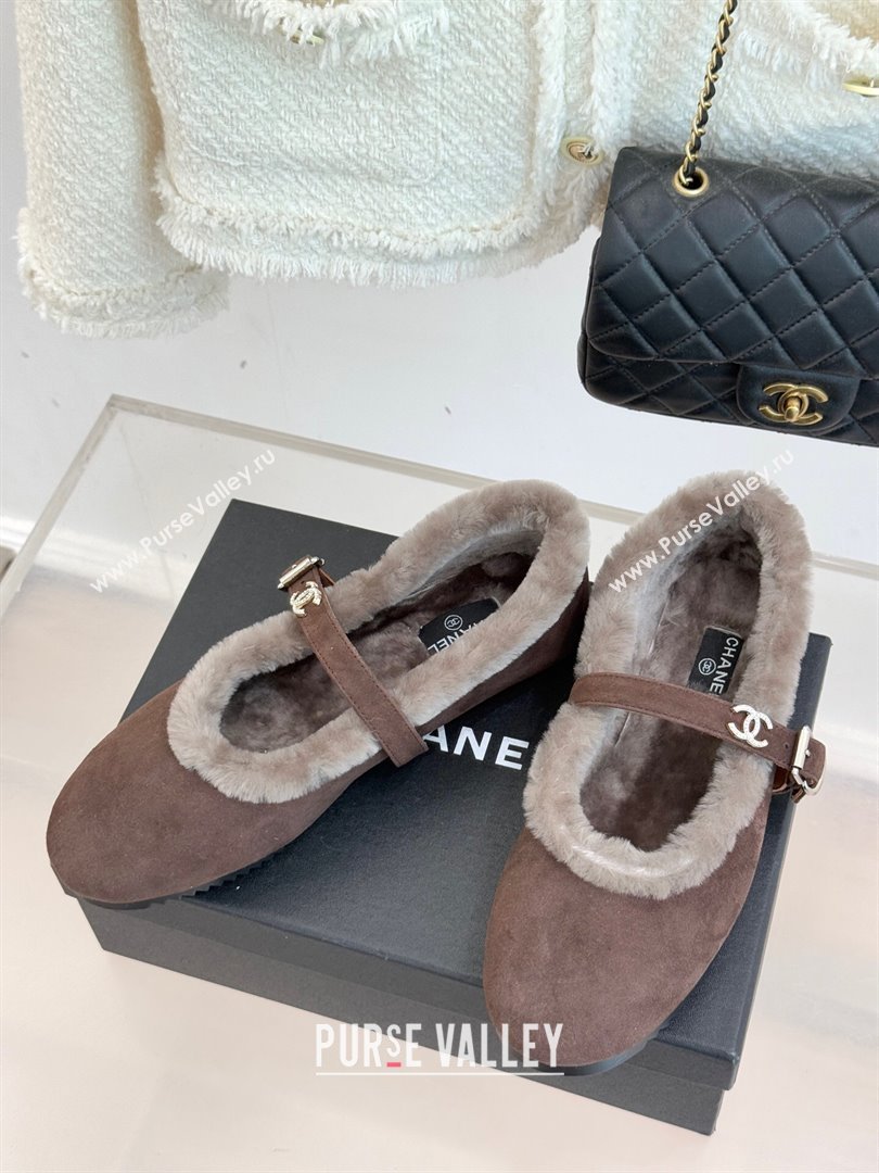 Chanel Suede and Wool Mary Janes Ballet Flats Brown 2025 CH110304 (MD-251103074)