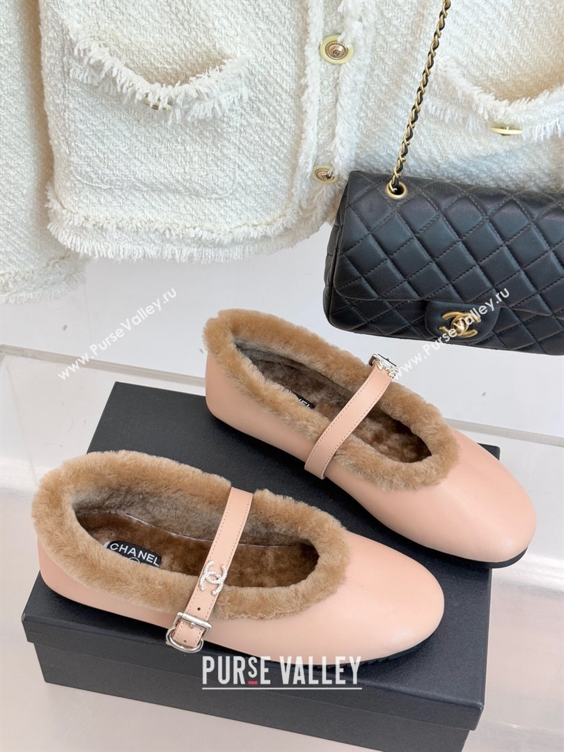 Chanel Calfskin Leather and Wool Mary Janes Ballet Flats Light Pink 2025 CH110304 (MD-251103077)