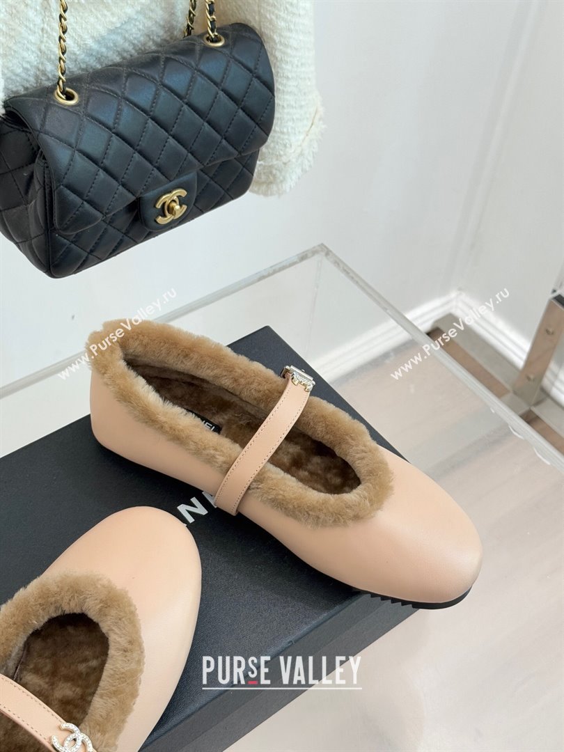 Chanel Calfskin Leather and Wool Mary Janes Ballet Flats Light Pink 2025 CH110304 (MD-251103077)