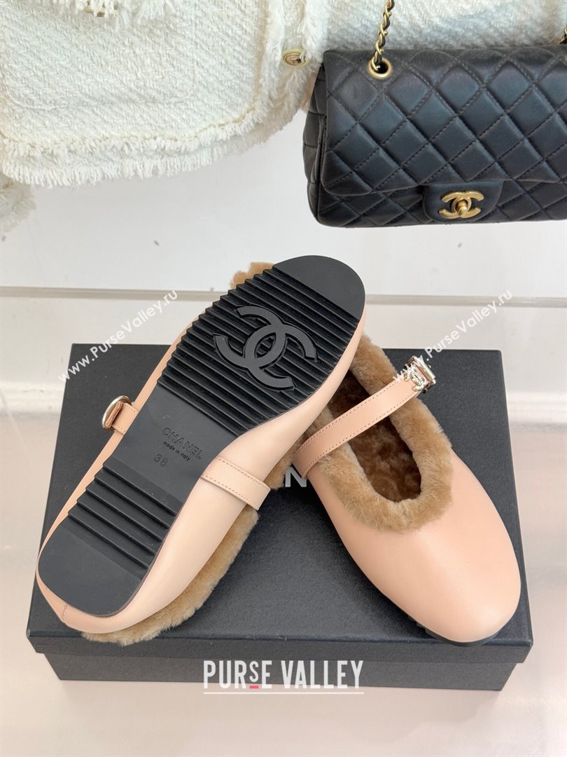 Chanel Calfskin Leather and Wool Mary Janes Ballet Flats Light Pink 2025 CH110304 (MD-251103077)