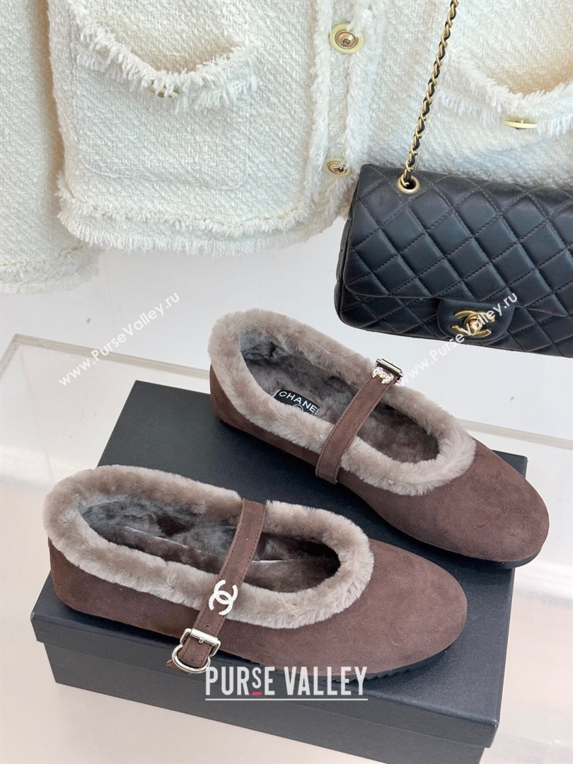 Chanel Suede and Wool Mary Janes Ballet Flats Brown 2025 CH110304 (MD-251103074)