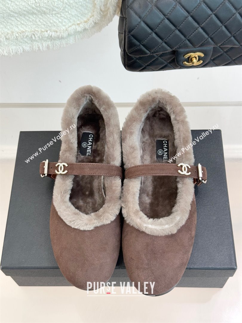 Chanel Suede and Wool Mary Janes Ballet Flats Brown 2025 CH110304 (MD-251103074)