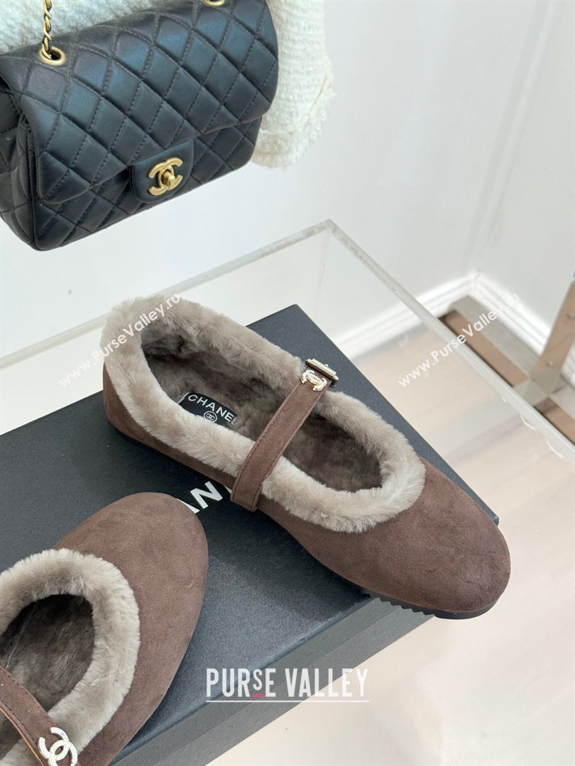 Chanel Suede and Wool Mary Janes Ballet Flats Brown 2025 CH110304 (MD-251103074)