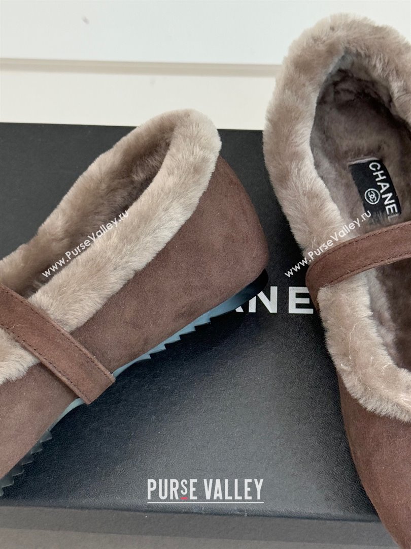 Chanel Suede and Wool Mary Janes Ballet Flats Brown 2025 CH110304 (MD-251103074)