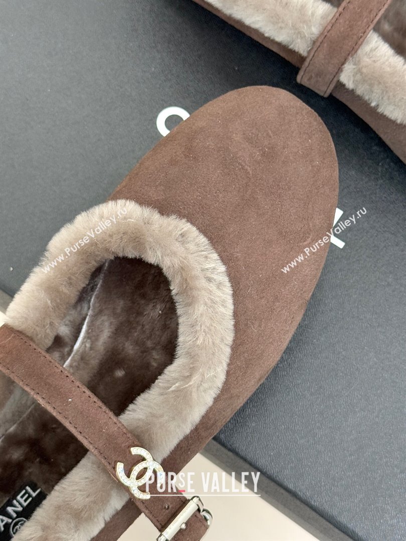Chanel Suede and Wool Mary Janes Ballet Flats Brown 2025 CH110304 (MD-251103074)