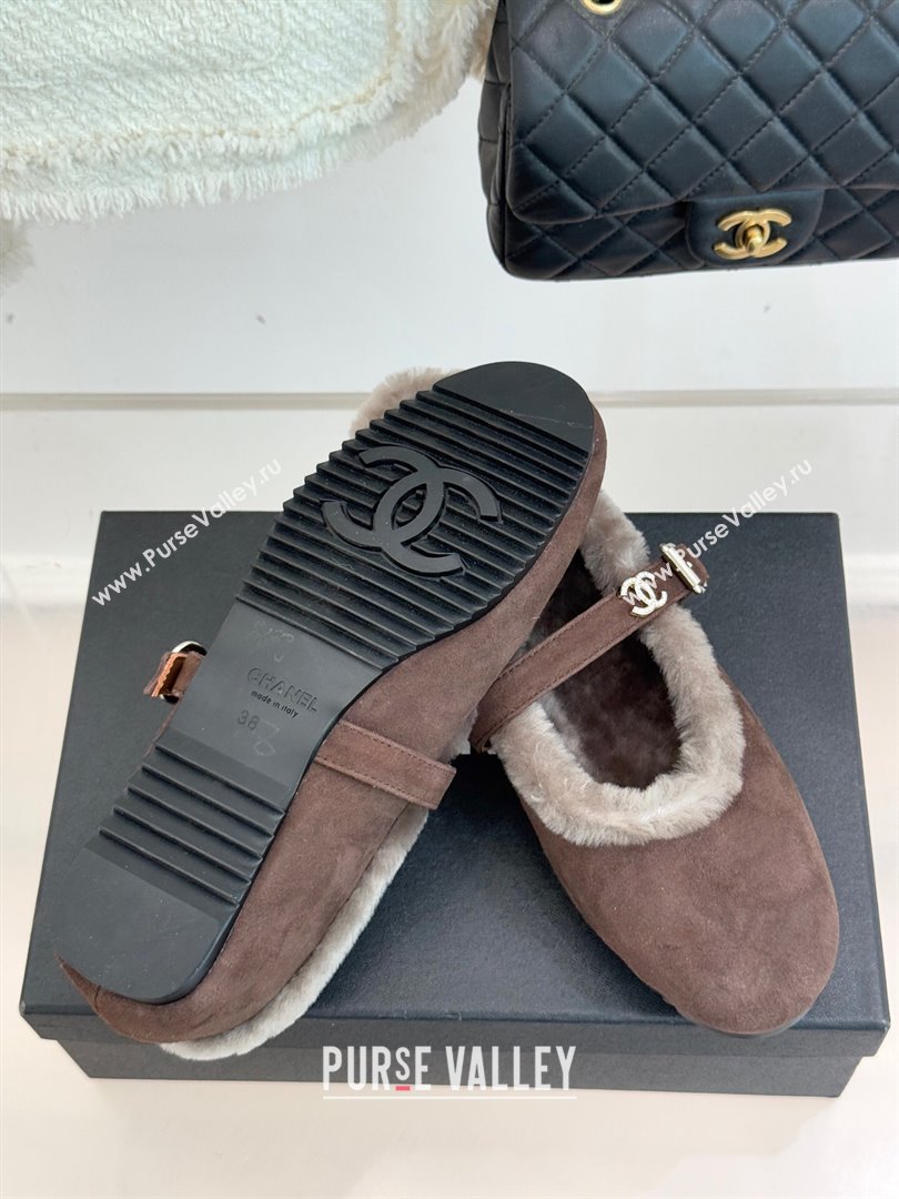 Chanel Suede and Wool Mary Janes Ballet Flats Brown 2025 CH110304 (MD-251103074)