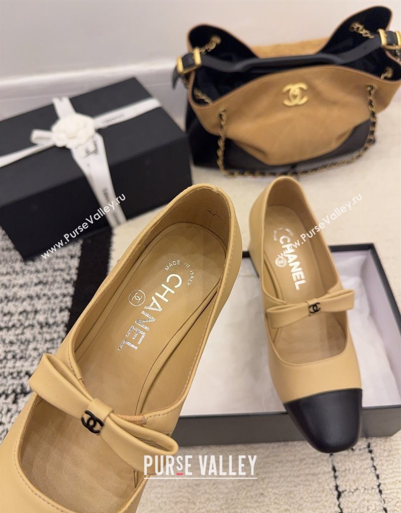 Chanel Lambskin Leather Mary Janes Pumps 5cm with Bow Beige 2025 CH110302 (MD-251103102)