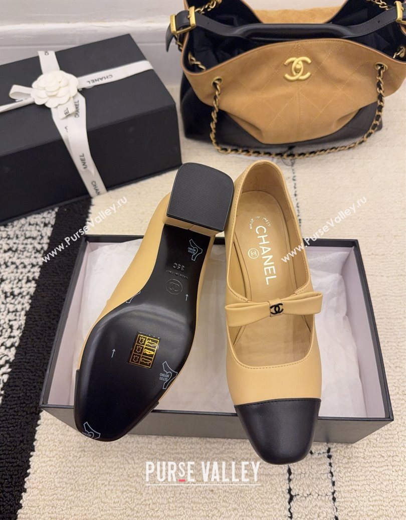 Chanel Lambskin Leather Mary Janes Pumps 5cm with Bow Beige 2025 CH110302 (MD-251103102)