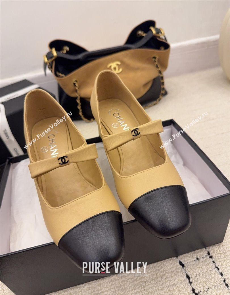 Chanel Lambskin Leather Mary Janes Pumps 5cm with Bow Beige 2025 CH110302 (MD-251103102)