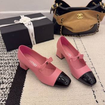 Chanel Lambskin and Patent Leather Mary Janes Pumps 5cm with Bow Pink 2025 CH110302 (MD-251103103)