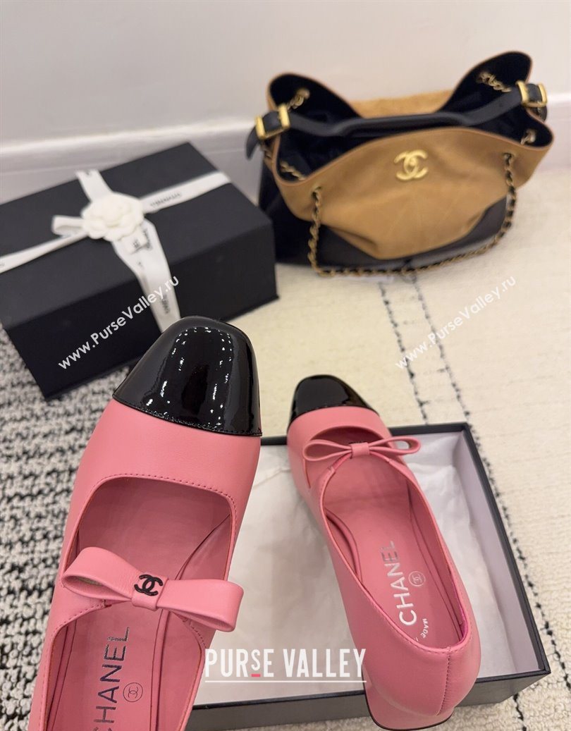 Chanel Lambskin and Patent Leather Mary Janes Pumps 5cm with Bow Pink 2025 CH110302 (MD-251103103)