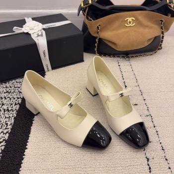 Chanel Lambskin and Patent Leather Mary Janes Pumps 5cm with Bow White 2025 CH110302 (MD-251103104)