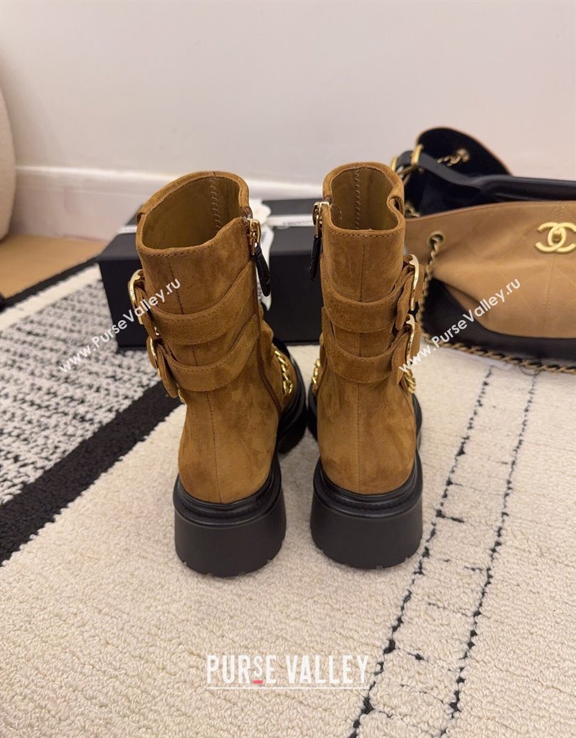 Chanel Suede Patent Leather Platform Ankle Boots with Chain and Buckle Brown 2025 CH110412 (MD-251104058)