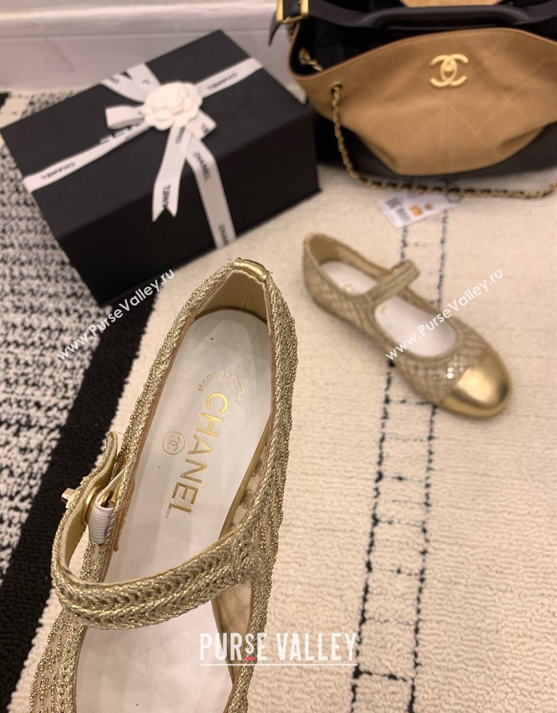 Chanel Leather - Mesh and Sequins Mary Janes Ballets Flat Gold 2025 CH110311 (MD-251103106)