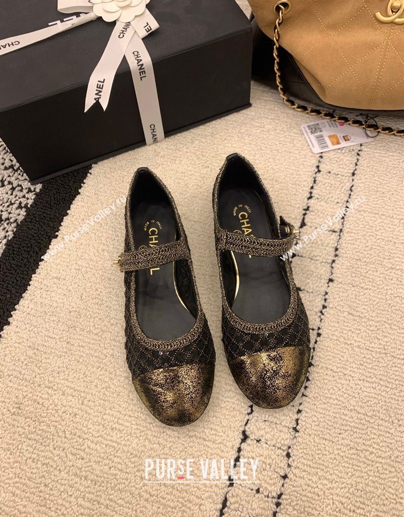 Chanel Leather - Mesh and Sequins Mary Janes Ballets Flat Black 2025 CH110311 (MD-251103107)