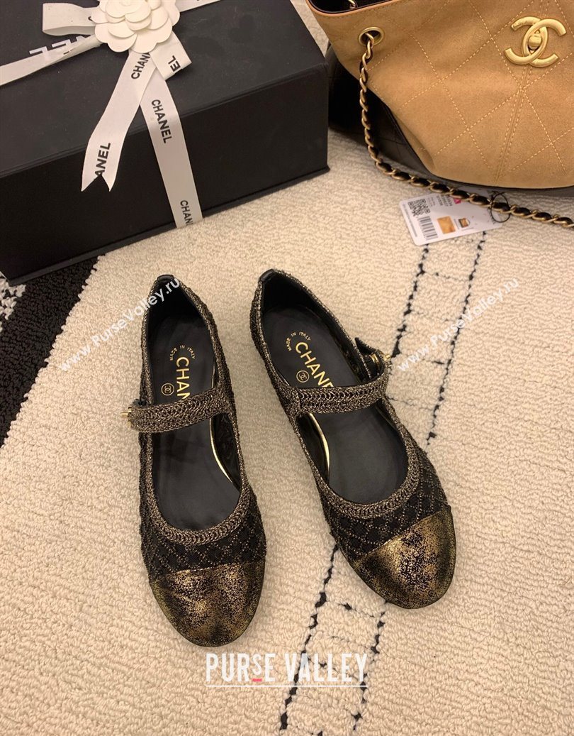 Chanel Leather - Mesh and Sequins Mary Janes Ballets Flat Black 2025 CH110311 (MD-251103107)