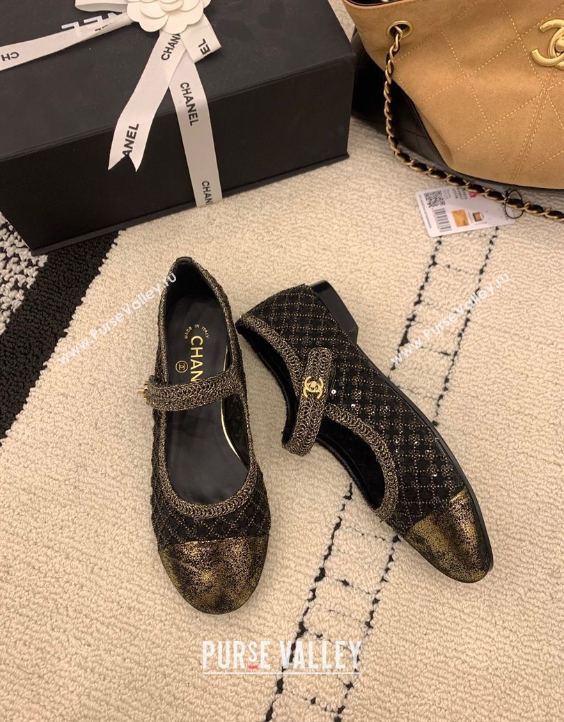 Chanel Leather - Mesh and Sequins Mary Janes Ballets Flat Black 2025 CH110311 (MD-251103107)