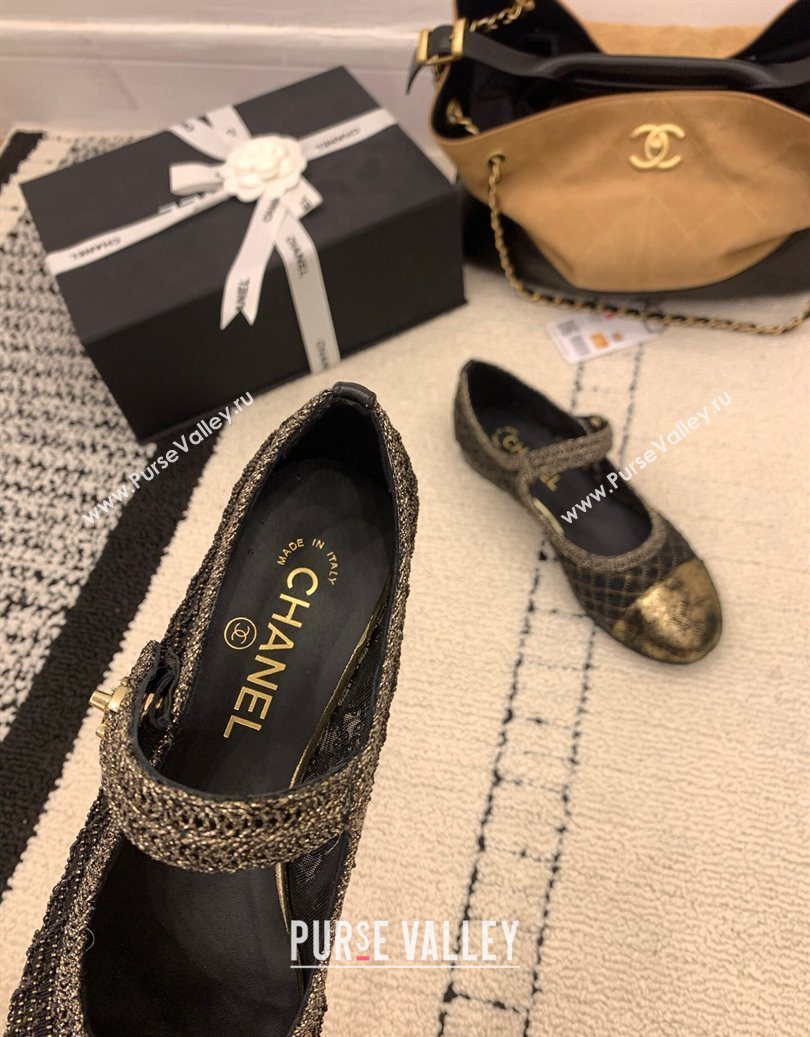 Chanel Leather - Mesh and Sequins Mary Janes Ballets Flat Black 2025 CH110311 (MD-251103107)