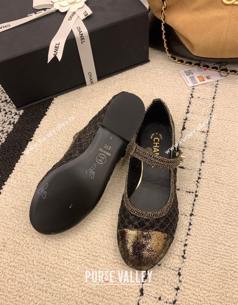 Chanel Leather - Mesh and Sequins Mary Janes Ballets Flat Black 2025 CH110311 (MD-251103107)