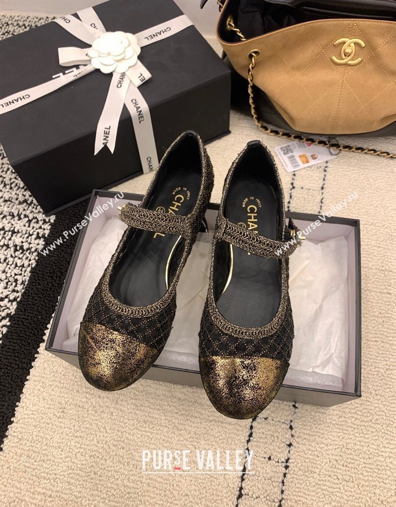 Chanel Leather - Mesh and Sequins Mary Janes Ballets Flat Black 2025 CH110311 (MD-251103107)