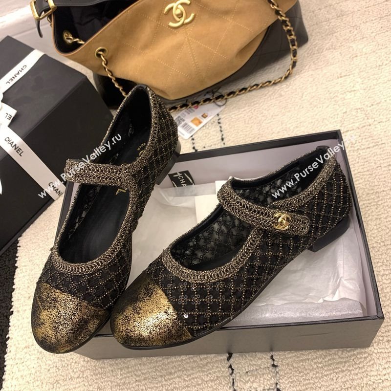 Chanel Leather - Mesh and Sequins Mary Janes Ballets Flat Black 2025 CH110311 (MD-251103107)