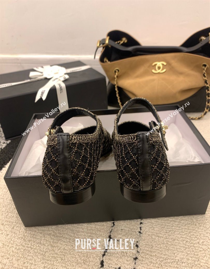 Chanel Leather - Mesh and Sequins Mary Janes Ballets Flat Black 2025 CH110311 (MD-251103107)