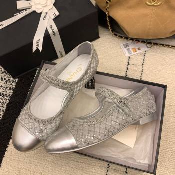Chanel Leather - Mesh and Sequins Mary Janes Ballets Flat Silver 2025 CH110311 (MD-251103108)