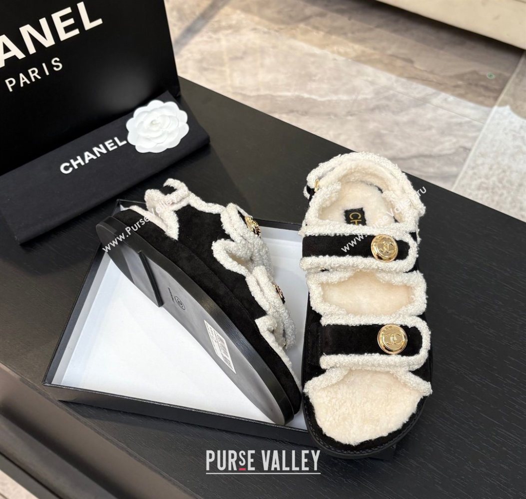 Chanel Coco Neige Suede and Wool Flat Strap Sandals Black 2025 CH110312 (MD-251103109)