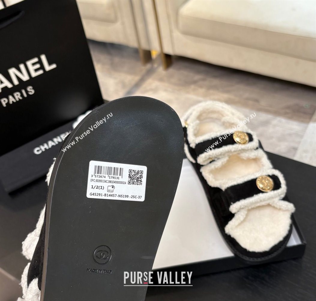 Chanel Coco Neige Suede and Wool Flat Strap Sandals Black 2025 CH110312 (MD-251103109)
