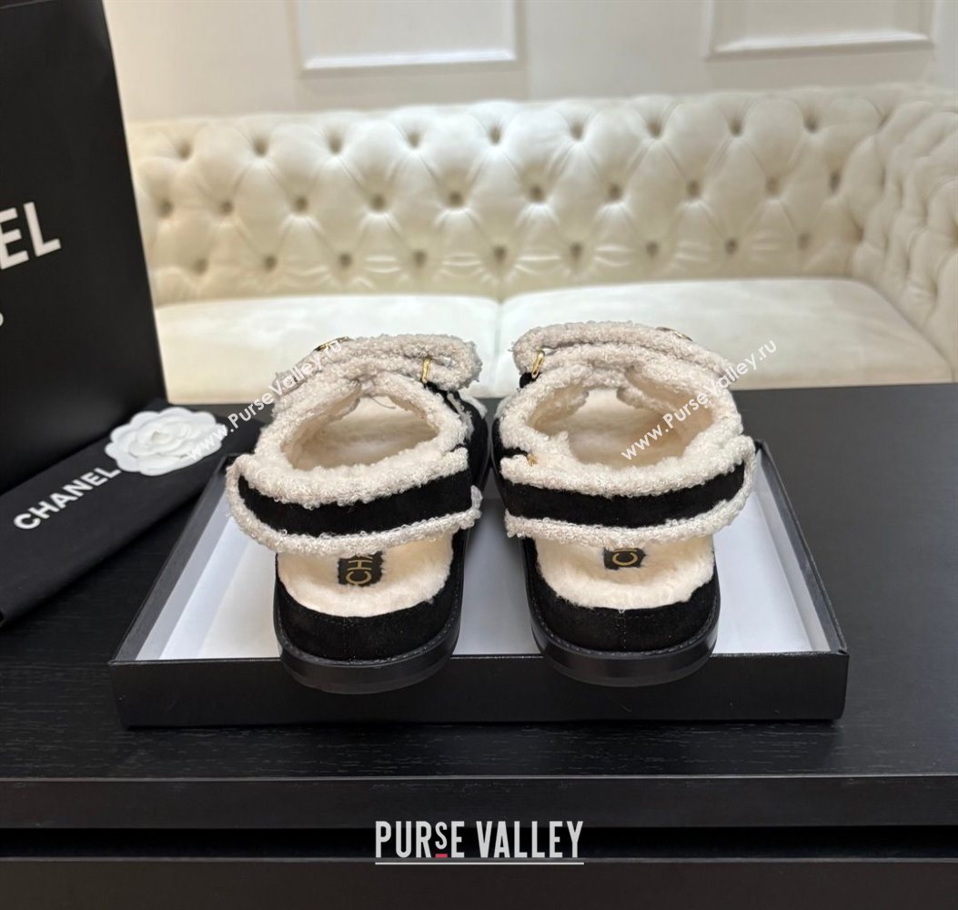 Chanel Coco Neige Suede and Wool Flat Strap Sandals Black 2025 CH110312 (MD-251103109)
