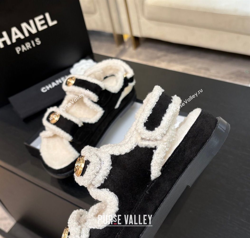 Chanel Coco Neige Suede and Wool Flat Strap Sandals Black 2025 CH110312 (MD-251103109)
