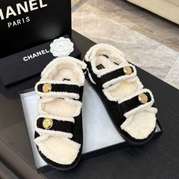 Chanel Coco Neige Suede and Wool Flat Strap Sandals Black 2025 CH110312 (MD-251103109)