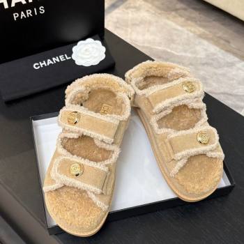 Chanel Coco Neige Suede and Wool Flat Strap Sandals Beige 2025 CH110312 (MD-251103110)