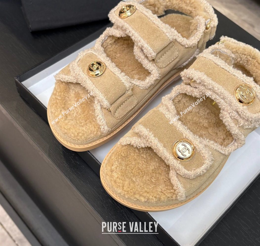 Chanel Coco Neige Suede and Wool Flat Strap Sandals Beige 2025 CH110312 (MD-251103110)