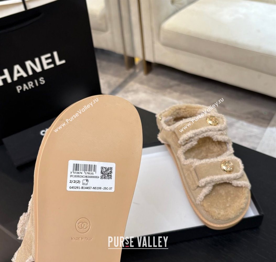 Chanel Coco Neige Suede and Wool Flat Strap Sandals Beige 2025 CH110312 (MD-251103110)
