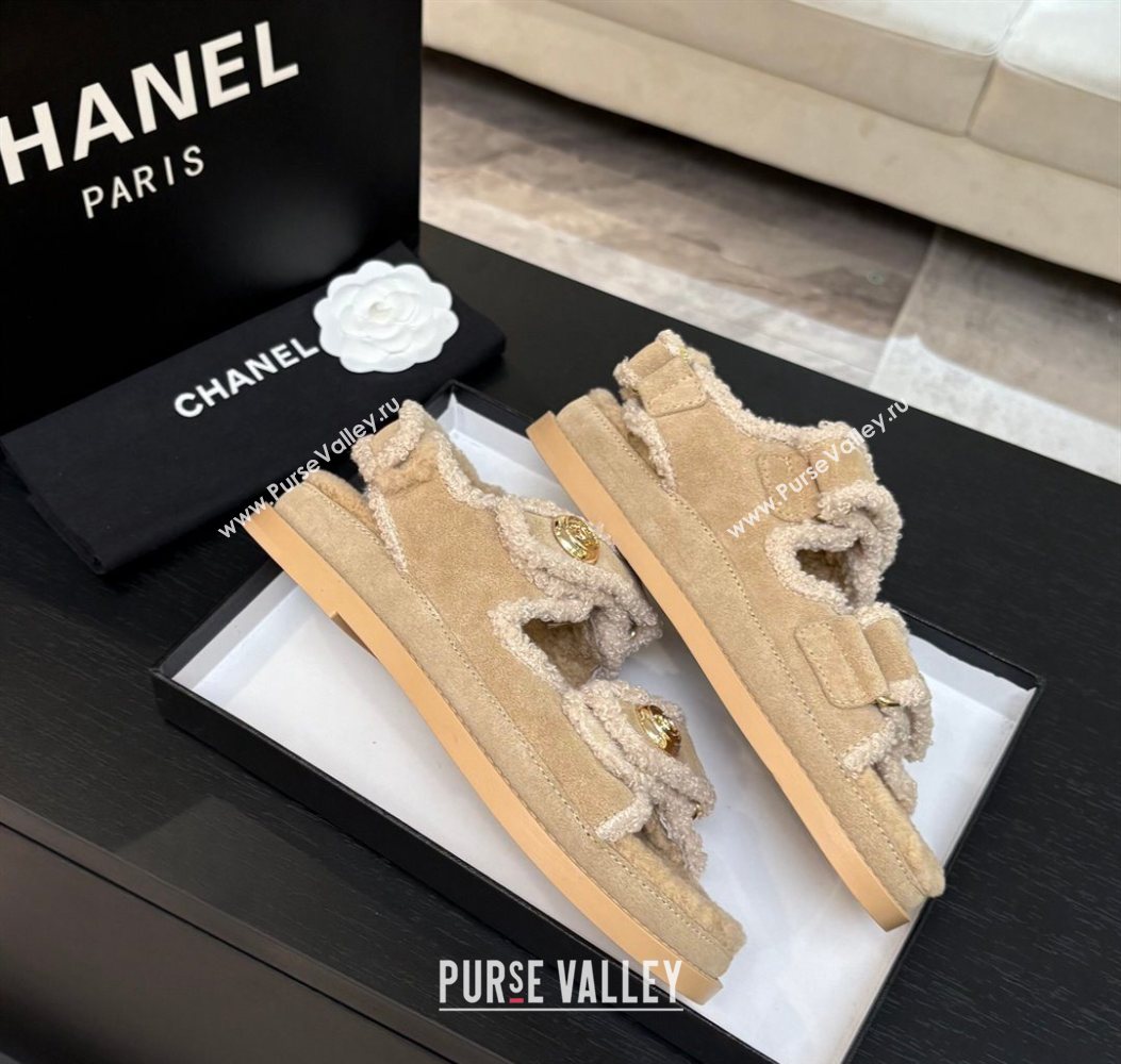 Chanel Coco Neige Suede and Wool Flat Strap Sandals Beige 2025 CH110312 (MD-251103110)