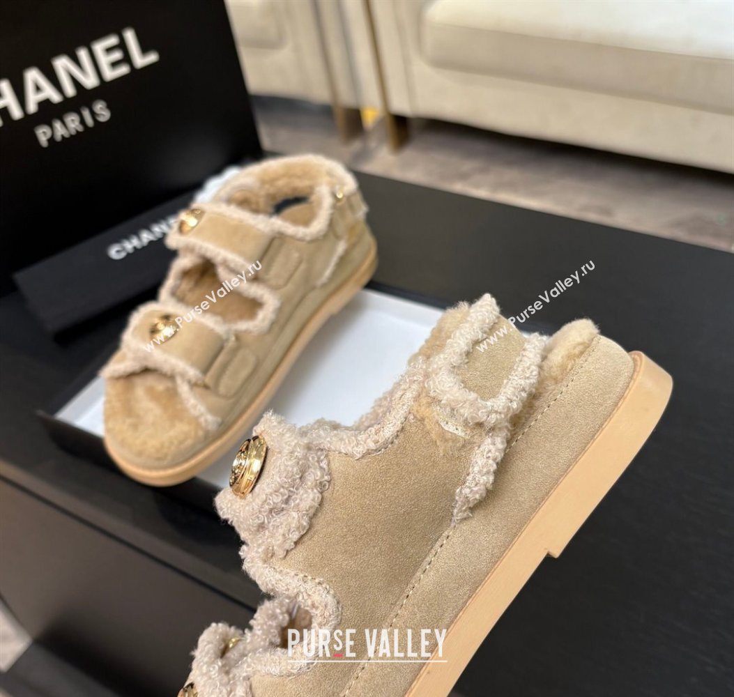 Chanel Coco Neige Suede and Wool Flat Strap Sandals Beige 2025 CH110312 (MD-251103110)