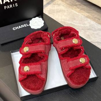 Chanel Coco Neige Suede and Wool Flat Strap Sandals Red 2025 CH110312 (MD-251103111)