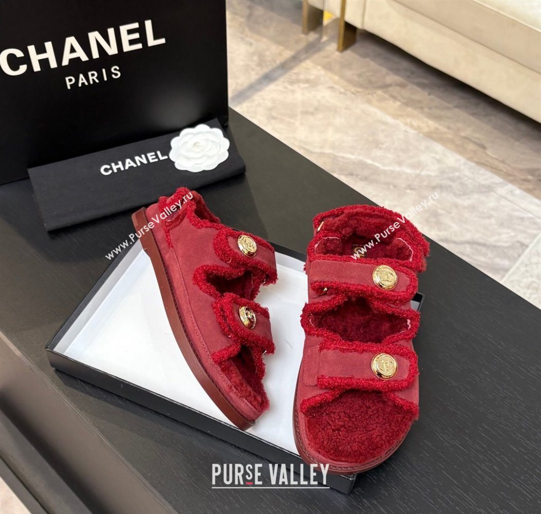 Chanel Coco Neige Suede and Wool Flat Strap Sandals Red 2025 CH110312 (MD-251103111)